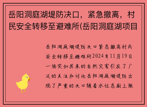 岳阳洞庭湖堤防决口，紧急撤离，村民安全转移至避难所(岳阳洞庭湖项目新闻发布会)