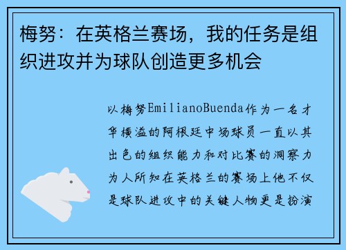 梅努：在英格兰赛场，我的任务是组织进攻并为球队创造更多机会